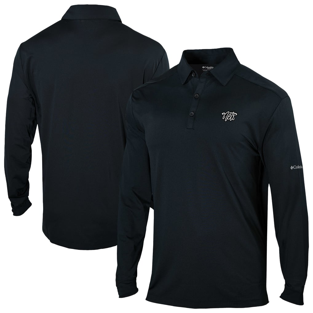 Brooklyn Nets Columbia Omni-Wick Pin High Long Sleeve Polo - Black